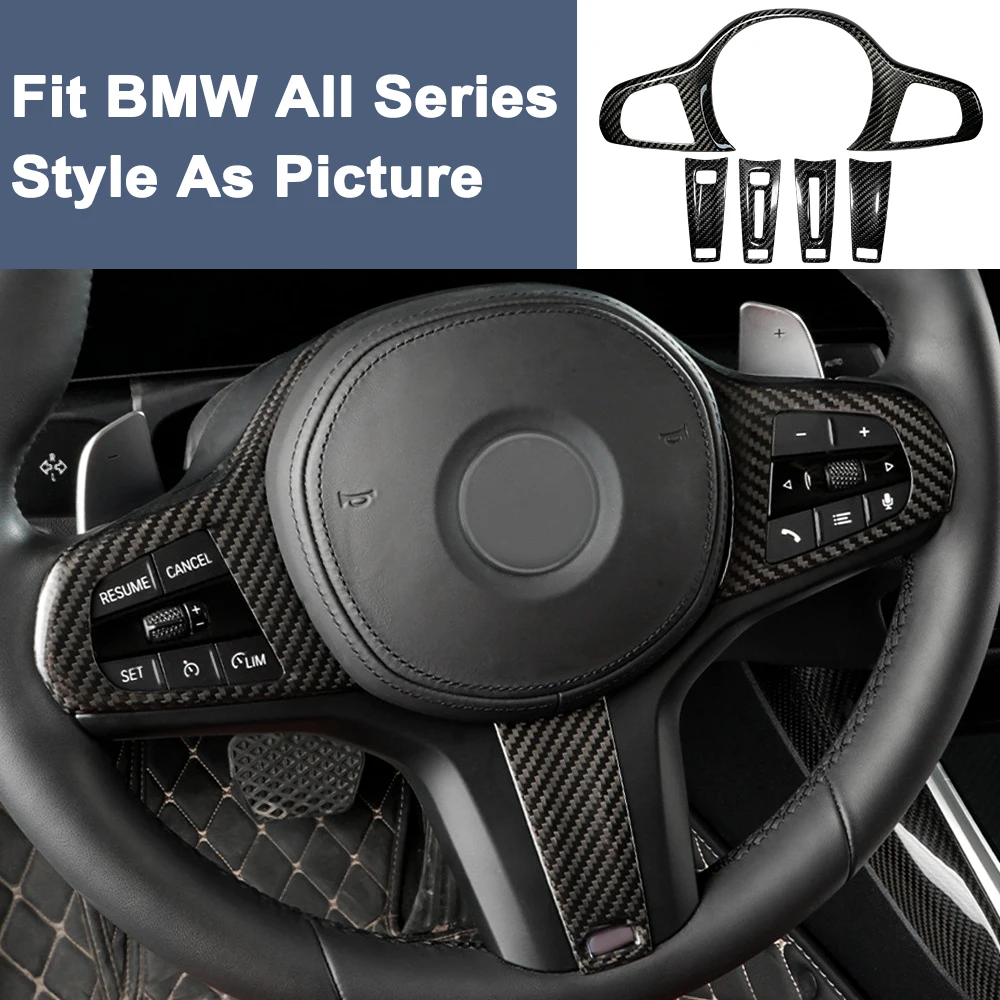 For BMW All Series 2 3 4 M2 M3 M4 Real Dry Carbon Fiber Steering Wheel Button Trim Cover Interior Decoration Panel Styling Parts