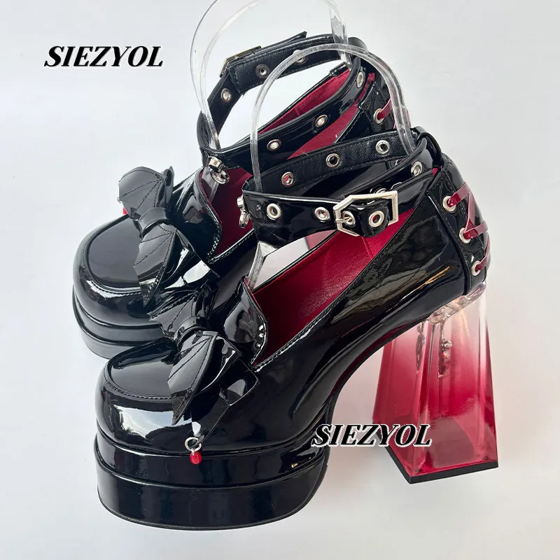 PU High Heels Japanese Original Waterproof Platform Prom High Heels Sweet Spice Girl Round Head Mary Jane Single Shoes Pumps