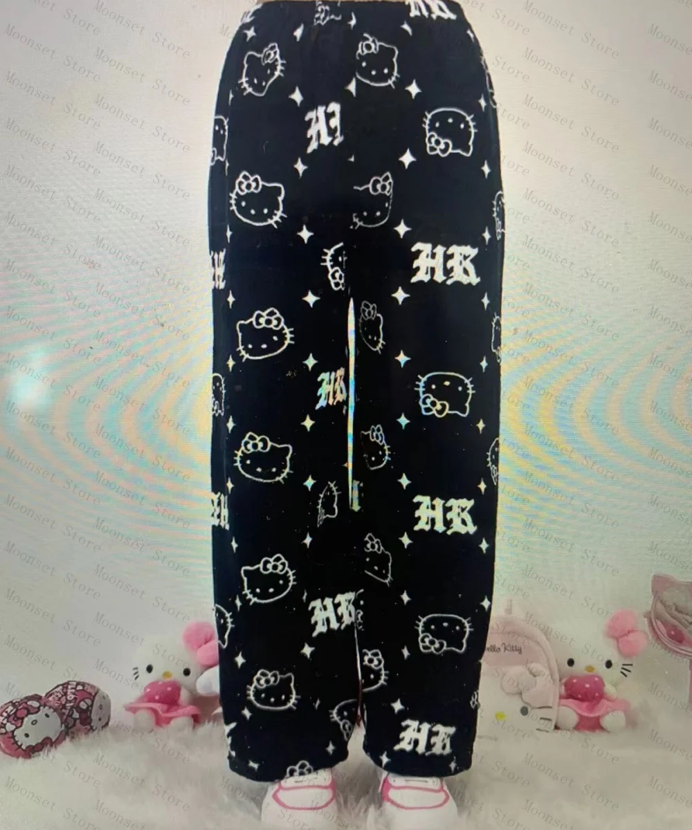 2026 Y2K مرحبا كيتي المرأة الخريف الشتاء بنطلون بيجاما أنيمي Kawaii سراويل قطنية الشتاء الدفء المنزل السراويل لطيف الهيب هوب السراويل