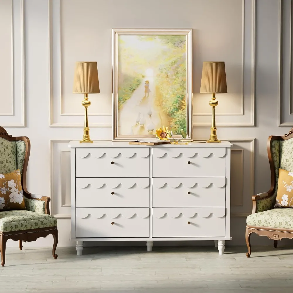 خزانة ملابس بيضاء مكونة من 6 أدراج لغرفة نوم الفتيات، خزانة ذات أدراج واسعة حديثة، منظم تخزين صدفي مع أدراج، مخدد P