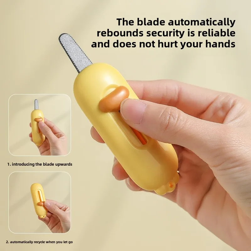 1 Stück, gelbe Ente magnetischer Kastenöffner Offenes Express-Paket-Box-Werkzeug Tragbarer Antihaft-Kastenöffner mit gezacktem Messer