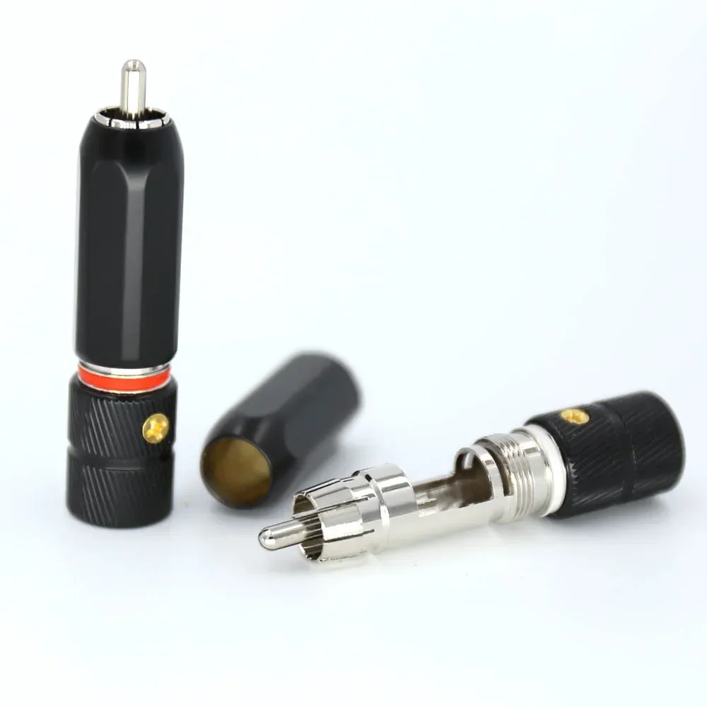 로듐 도금 RCA 플러그, 포노 구리 커넥터, HiFi, 4 배 잠금, 9mm 케이블
