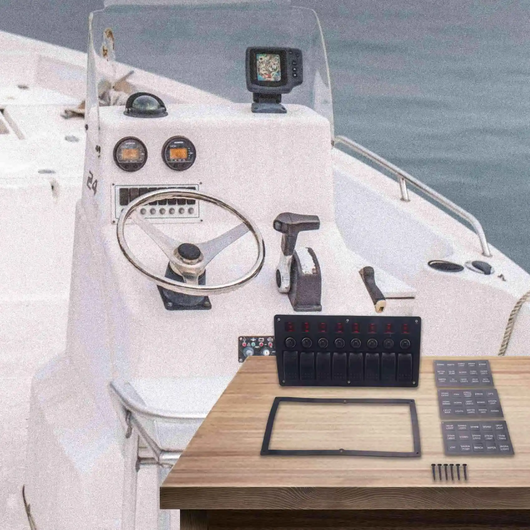 Boat Car Marine Rocker Switch Panel 8 Gang 3PIN & Circuit Breaker Overload Protection Waterproof LED Switch Panel DC12/2 G