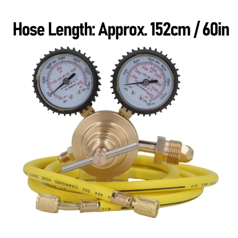 Nitrogen Regulator CGA580 Inlet 0-600 PSI Output 1/4 Inch Male Connection Brass Nitrogen Gas Regulator With 60 Inch Hose