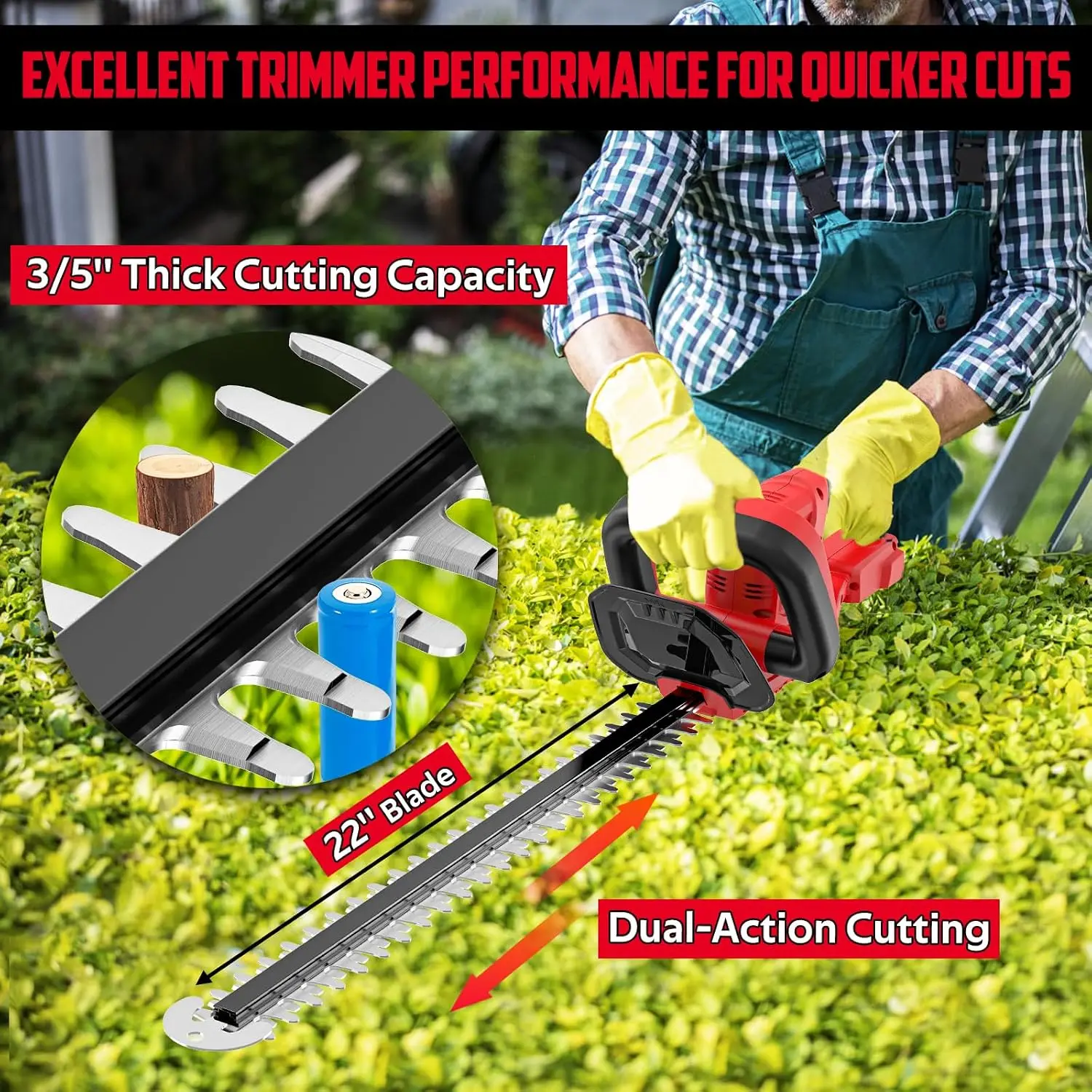 Hedge Trimmer Cordless Compatible for Milwaukee 18V Battery | (NO Battery), Electric Hedge Trimmer with Brushless Motor, 22''