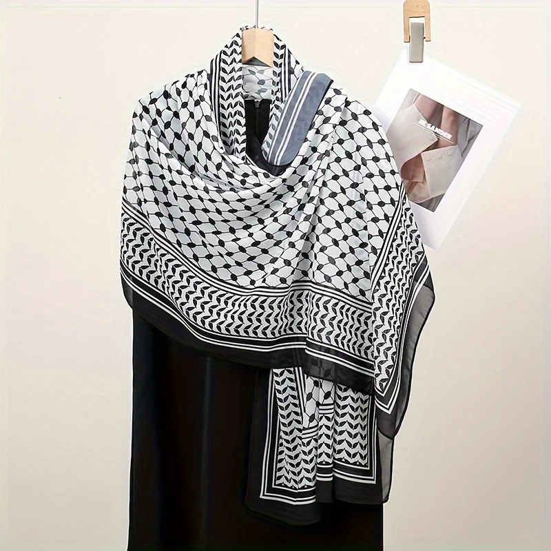 무슬림 숙녀용 Keffiyeh 프린트 쉬폰, 하이 퀄리티 히잡, 이스라엘 스카프, 185x70cm, 2024 신제품