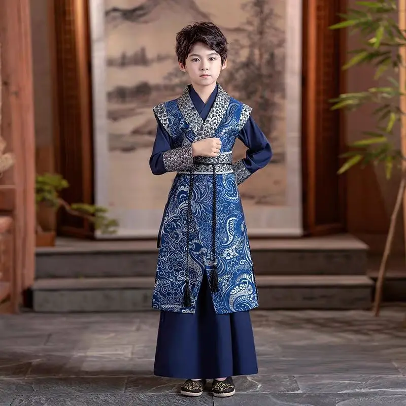 kids Hanfu Traditional Chinese Dress Oriental Hanbok Kids Ancient Costume Improved Tang Suit Knight Party Stage Cosplay Outfits