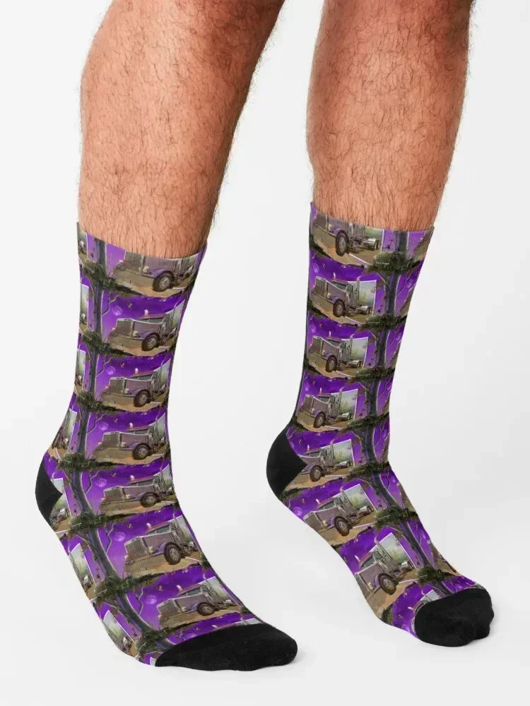 Purple Peterbilt in the Jungle Socks moving stockings custom sports designer Non-slip Socks Woman Men's
