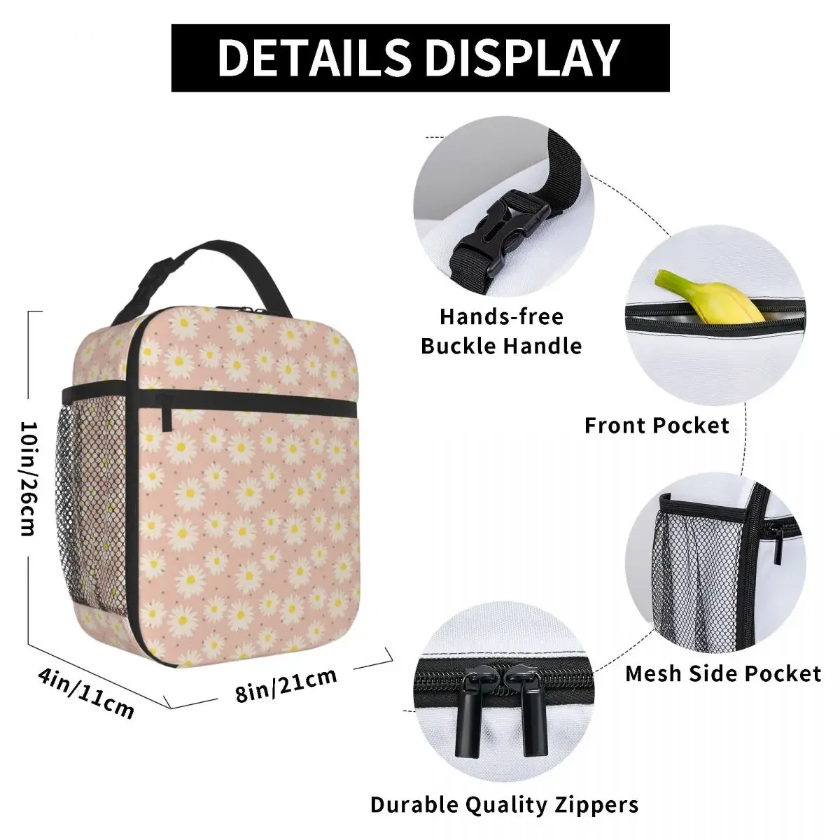 Daisy Flower Insulated Lunch Bags Leakproof Lunch Container Thermal Bag Tote Lunch Box College Travel Girl Boy