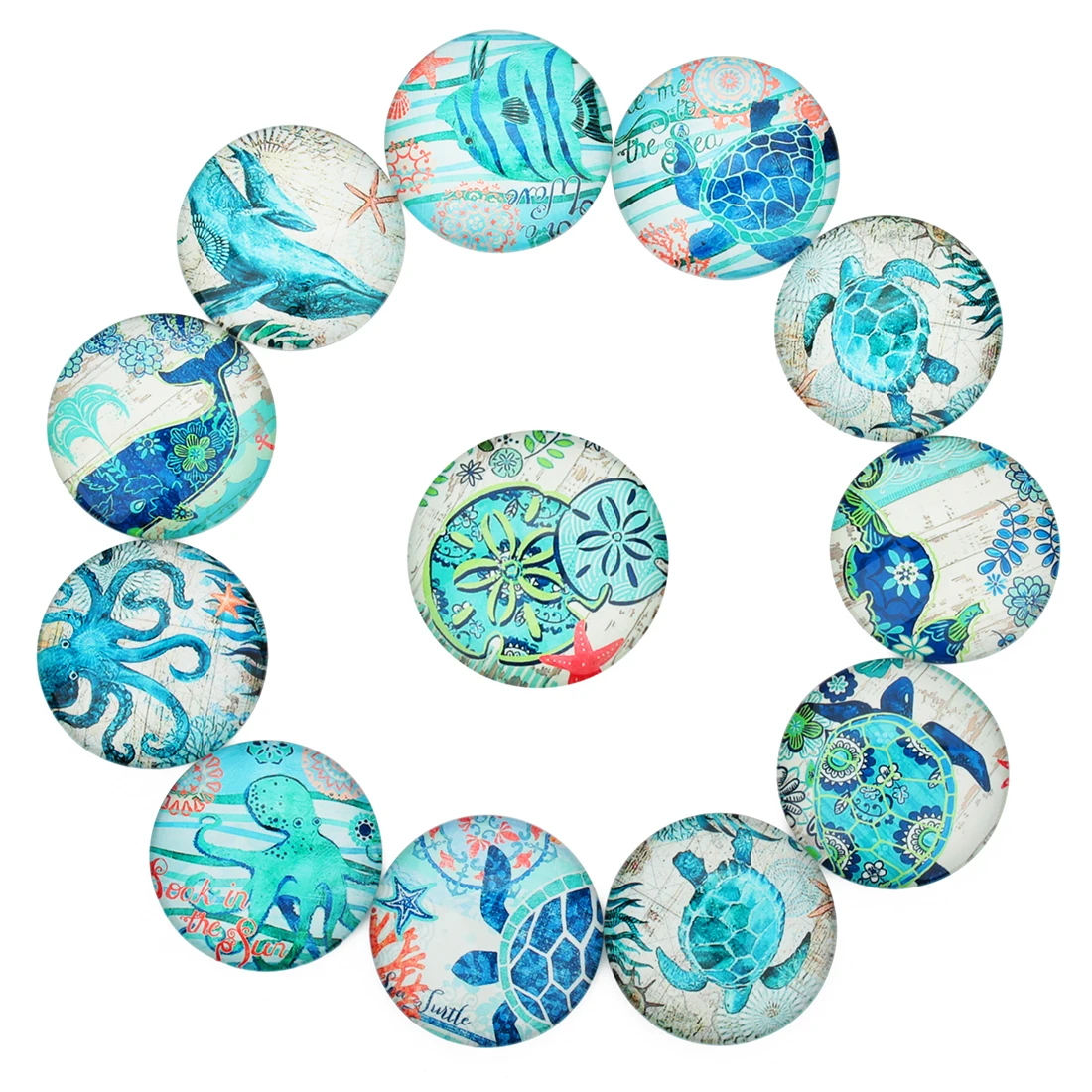 10/12/14/20/25mm Ocean Clown Fish Art Patterns Photo Glass Cabochons Round Cameo Fit DIY Ring Earring Jewelry Making Findings