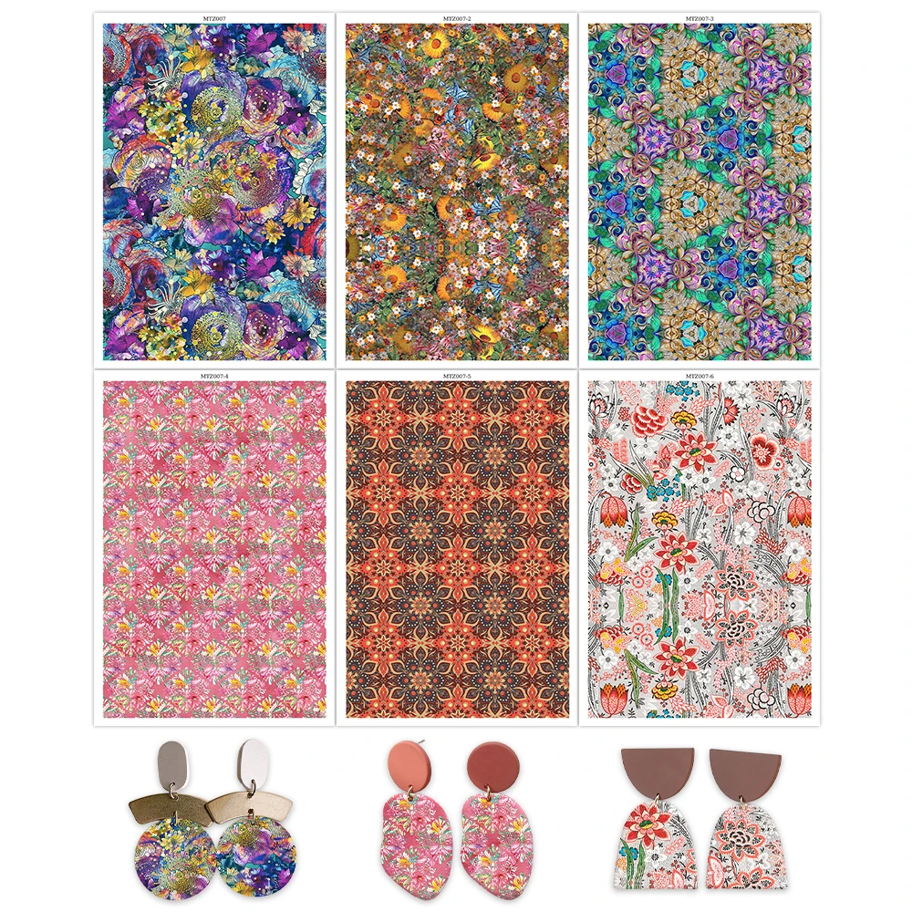 

Ethnic Style Floral Print Blossom Soft Ceramic Earrings Water Soluble Disposable Sticker for Diy Jewelry Making Decal