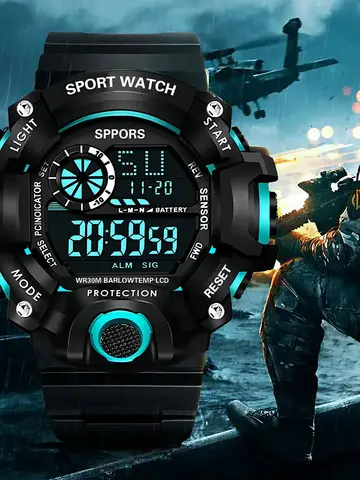 Reloj de pulsera electrónico deportivo a la moda para hombre, Esfera Grande, multifuncional, resistente al agua, alarma luminosa, reloj militar para niños y hombres