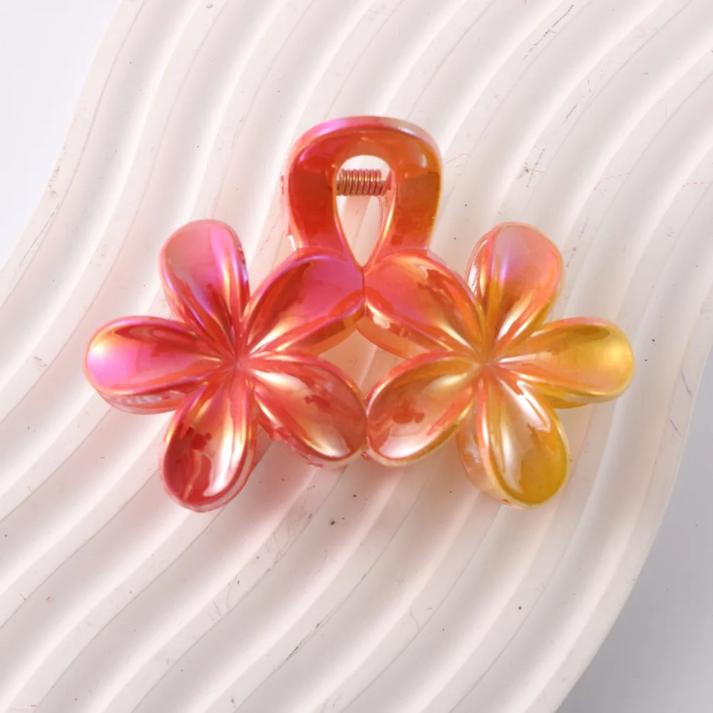 新しいグラデーションダブルエッグフラワープレートヘアクリップかぶと多用途クールフラワーサメグリップ女性のヘアアクセサリー