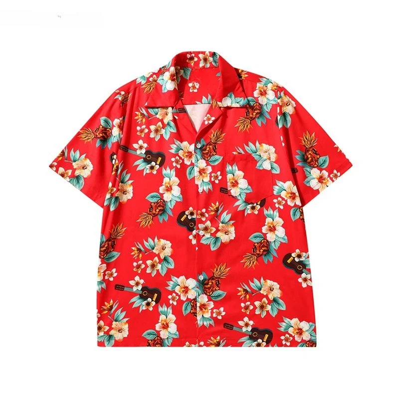 Hawaii kemeja Floral lengan pendek musim panas Pria Wanita pakaian liburan pantai baju kasual pasangan kemeja Streetwear longgar