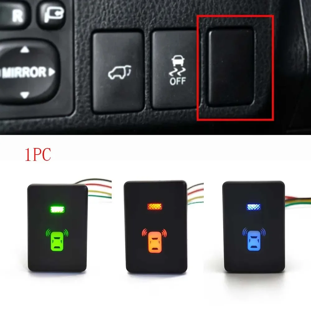 1pc laranja/verde/azul luz botão interruptor do sensor de radar do carro com fio para toyota camry prius corolla prado acessórios