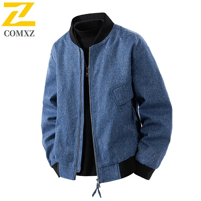 COMXZ Men Jacket Baseball Collar American Style Lightweight Motorcycle coats Zipper Decoration Handsome Windproof Autumn Coat