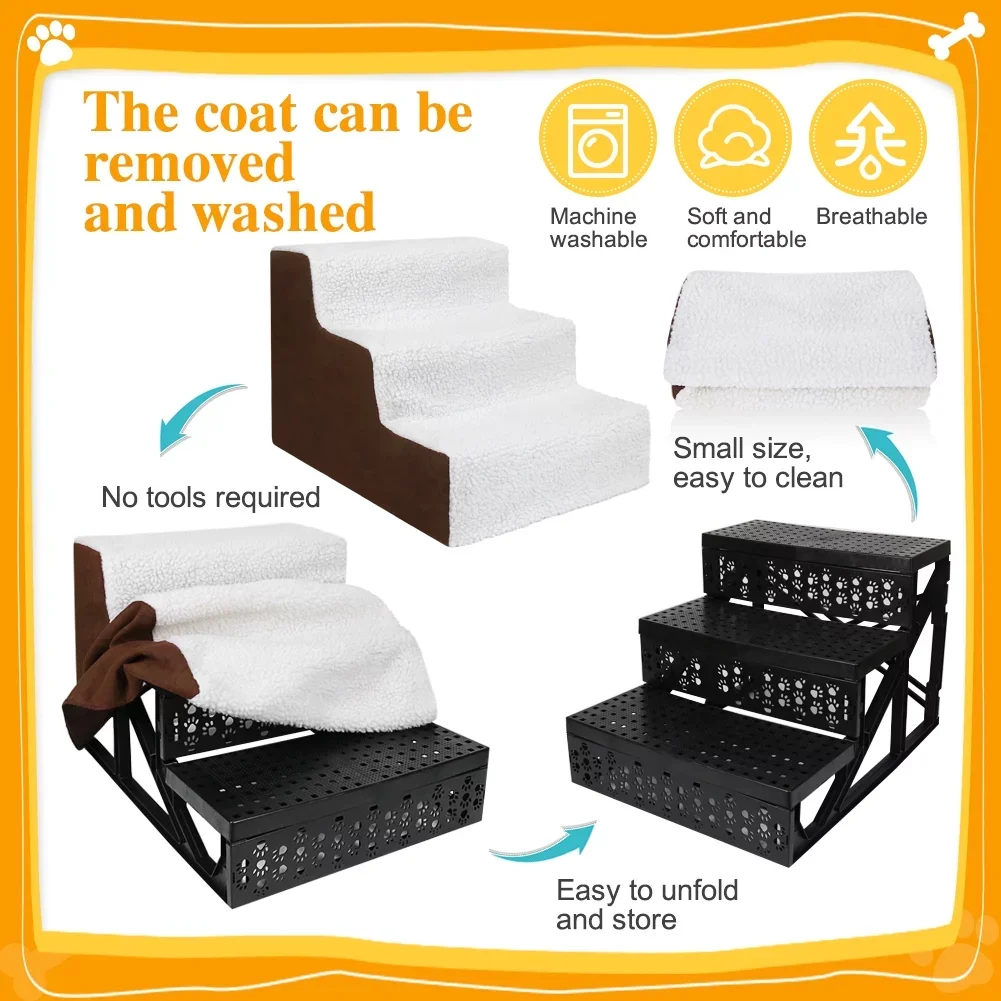 3 Steps Pet Stairs for Dogs and Cats - brown&white