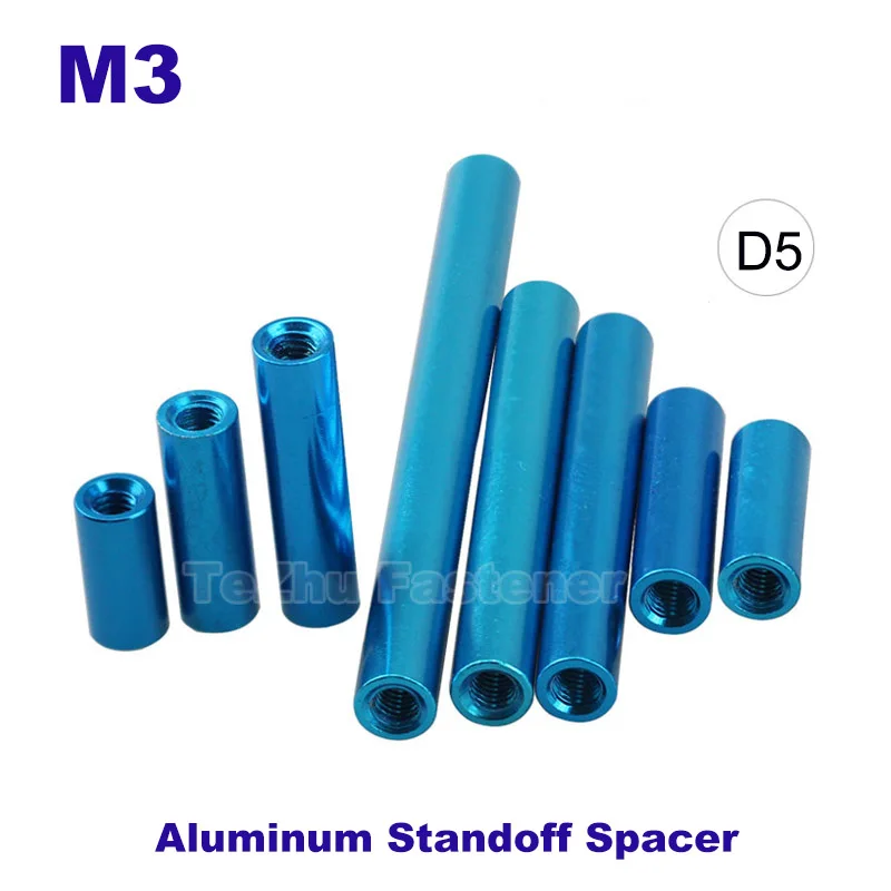 

5Pcs M3 Fastener Round Aluminum Standoff Spacer Stud Screw Bolt Nut Riveter Threaded Insert Hollow Pillar Accessories Blue