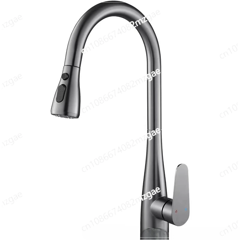 Stainless Steel Kitchen Faucet Pull-out Hot and Cold Household Sink with Retractable Rotating Splash Proof Head