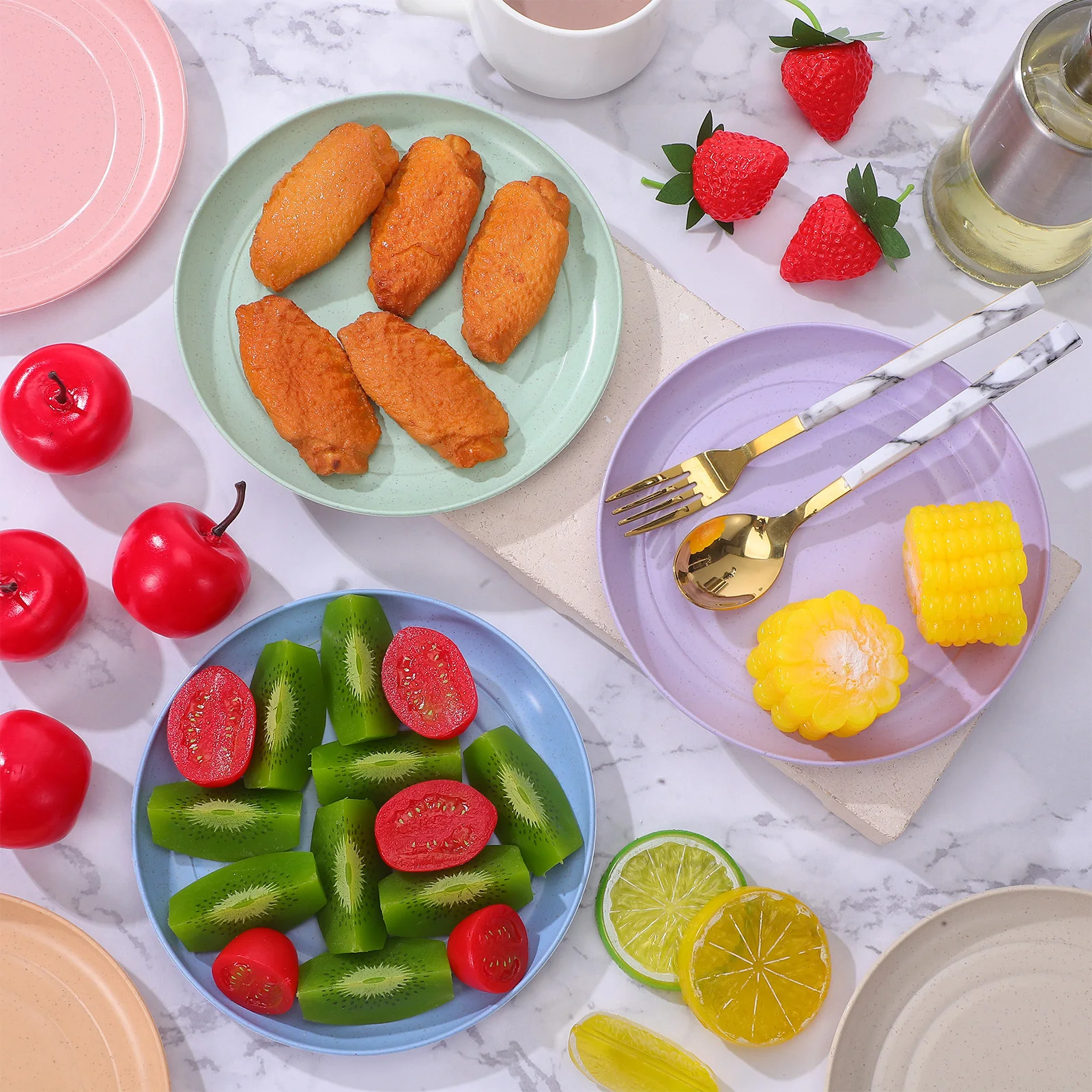 

6Pcs Small Dish Round Storage Plates Multipurpose Wheat Straw Snack Fruit Dessert Plates Storage Plate