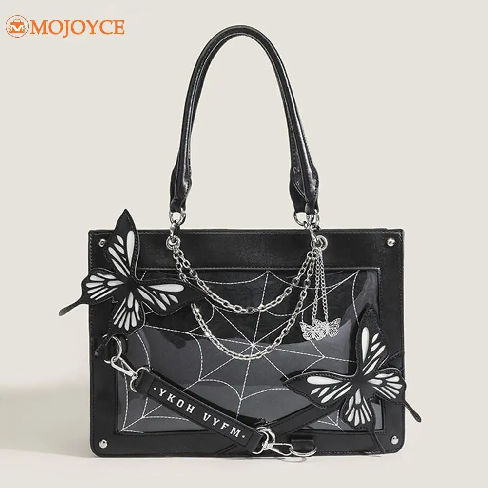 Punk Style Chain Girls Underarm Bag Y2K Butterfly Knot Crossbody Bag Gothic Kawaii Handbags Lolita Balck Halloween Shoulder Bags