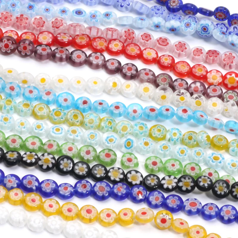 6mm Multicolor Murano Lampwork Flower Beads Flat Round Glass Beads For Jewelry Making Bracelet Necklace Diy Crafts Accessories