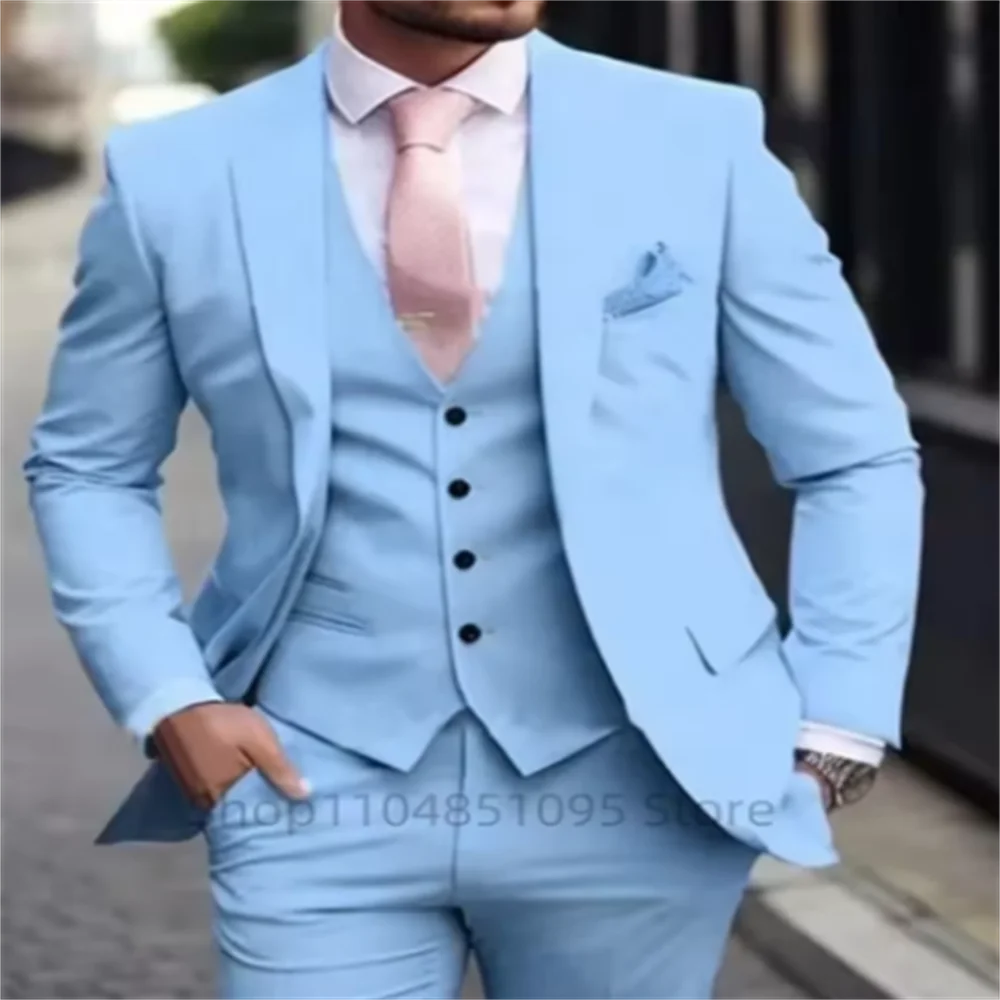 

Wedding Suits for Mens Casual Business Suit High-end Slim Fit Party Prom Suit 3 Pcs Set Groom Tuxedos (Jacket+Vest+Pants)