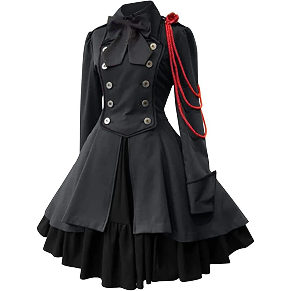 Lolita gothique pour femmes, jolie robe de femme de chambre pour filles, volants vintage, dentelle médiévale, robes de soirée élégantes, costume de cosplay