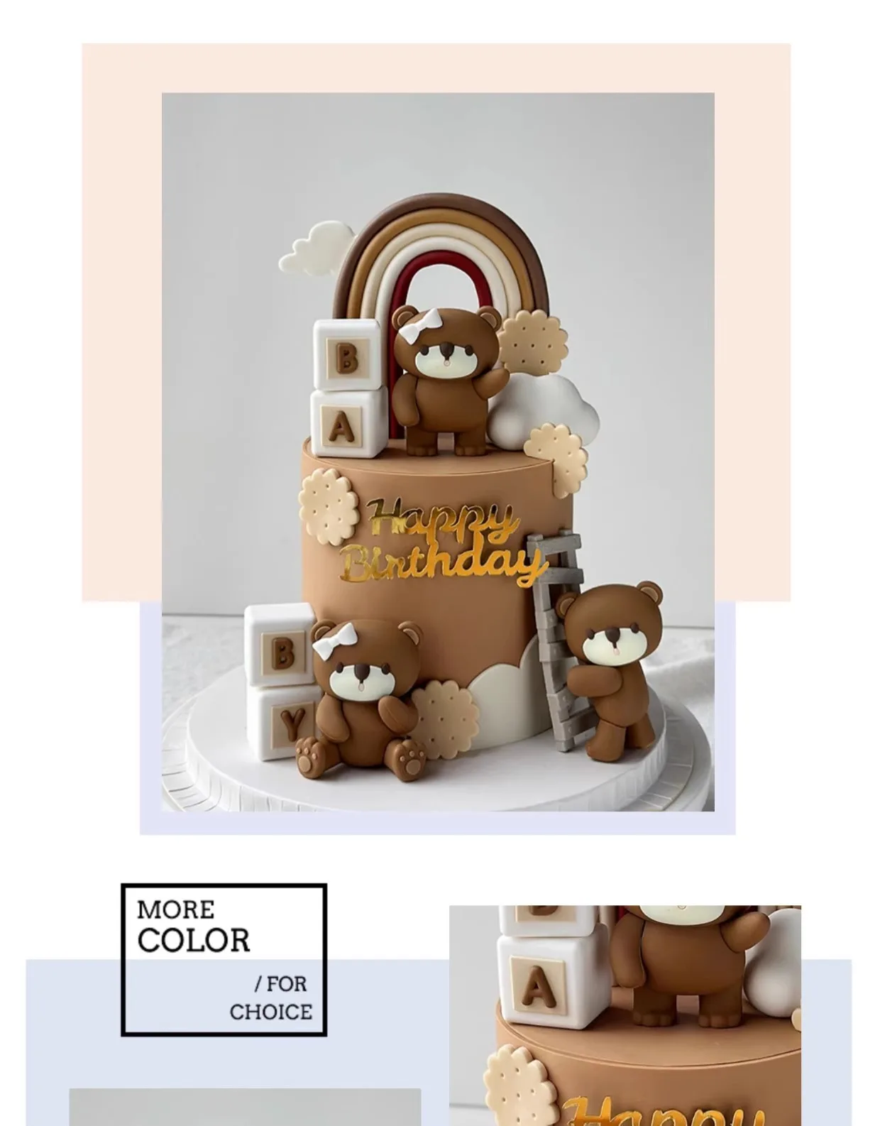 Entzückendes Bären-Kuchenaufsatz-Set für den 1. Geburtstag, Geschlecht offenbaren, Regenbogen-Party, alles Gute zum Geburtstag, Babyparty, Kuchendekoration – Detail 1