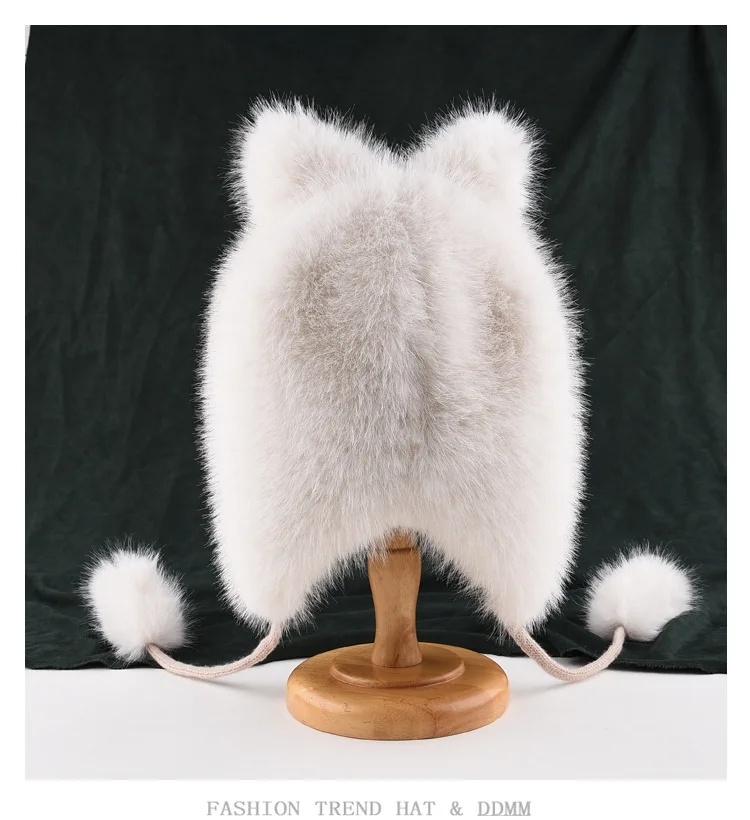 Neue einfache Katzenohren-Lai-Feng-Mütze für Männer und Frauen, koreanische Version, warme Winter-Ohrenschutzmütze, süße und niedliche Plüsch-Bombermütze. – Detail 5
