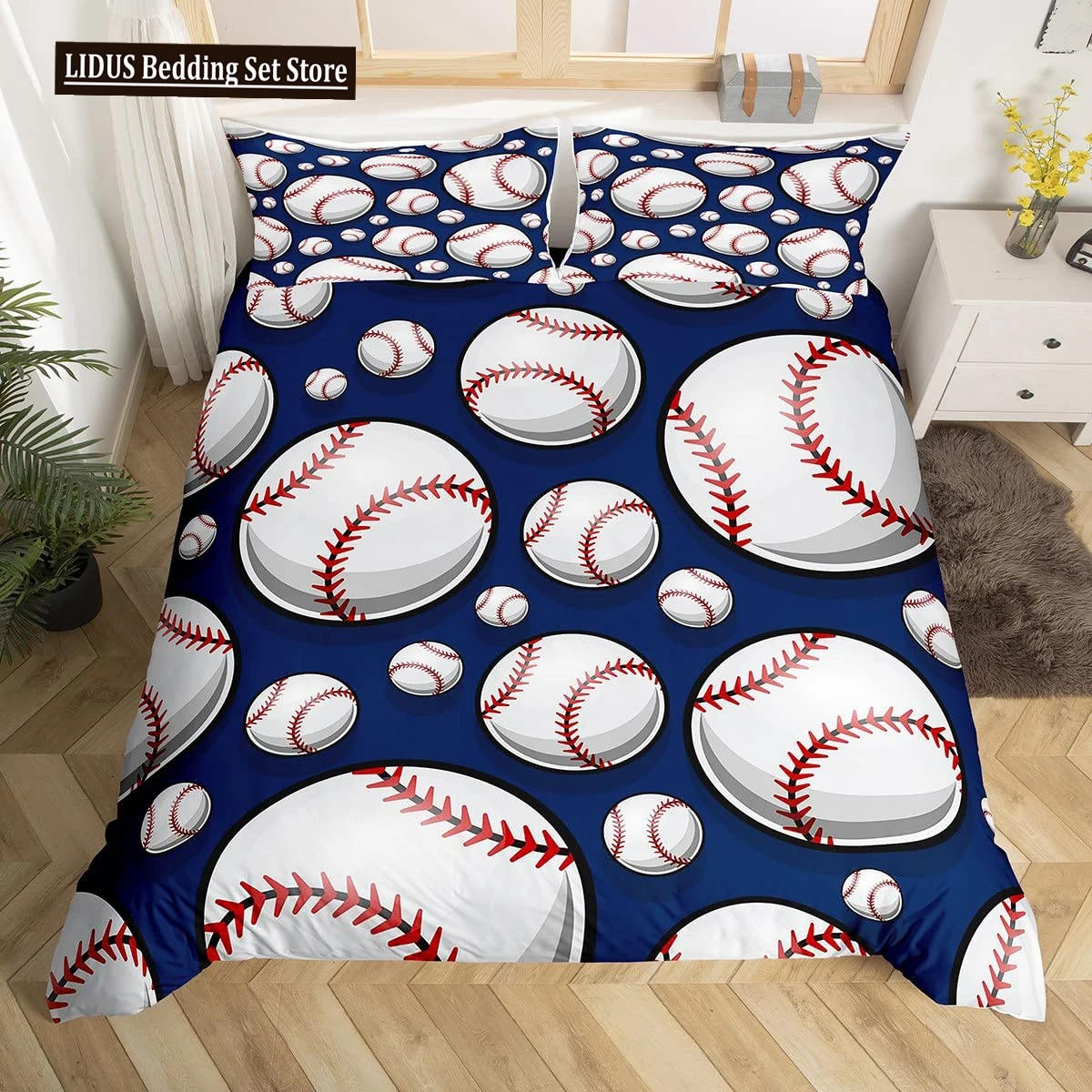 

Baseball Game King Queen Duvet Cover Ball Sports Theme Bedding Set Athlete Competitive Quilt Cover Polyester Comforter Cover