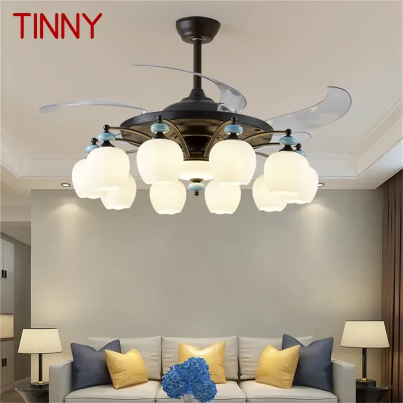 TINNY Modern Stealth Fan Light Luxury Living Room Restaurant Bedroom Ceiling Fan Light Remote LED Electric Fan Light