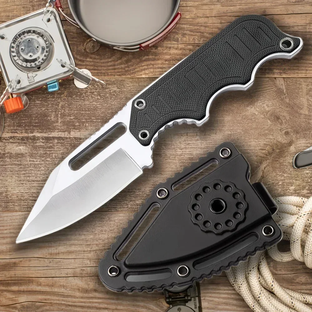 Pocket Knife EDC Small Fixed Blade Knives Mini Neck Knife 1.9 Inch Satin Plain Blade Full Tang Belt Durable Knife Gitfs for Men