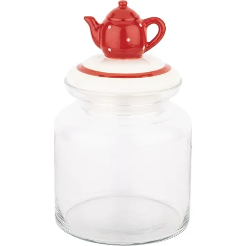 Tantitoni Red Teapot Ceramic Jar With Lid 1085 ml