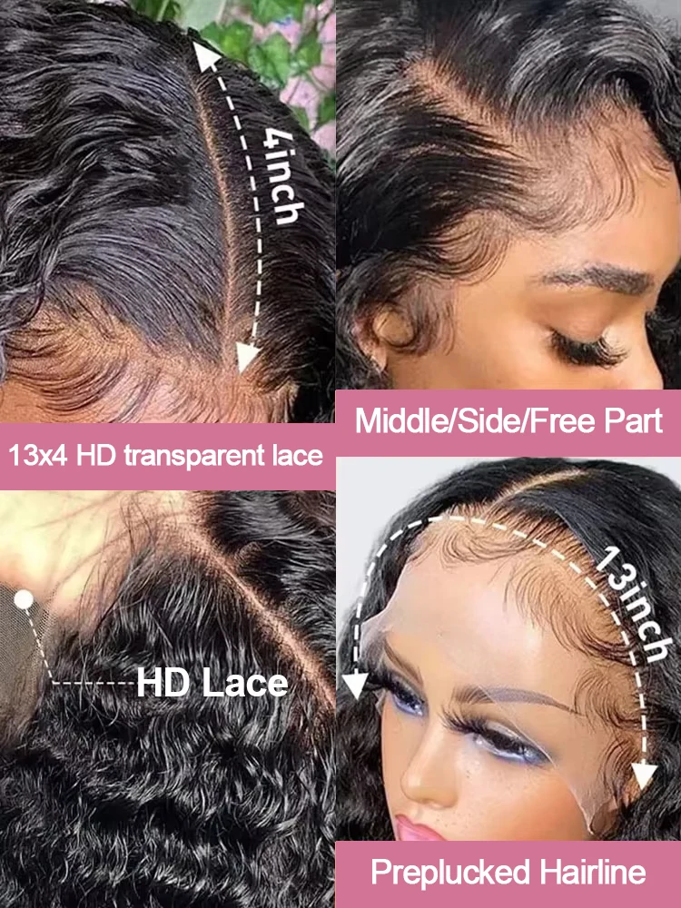 40 46 بوصة 13x4 13x6 HD موجة عميقة الدانتيل الباروكة الأمامية البرازيلي فضفاض المياه مجعد الدانتيل الجبهة خصلات الشعر المستعار الإنسان للنساء 300% الكثافة