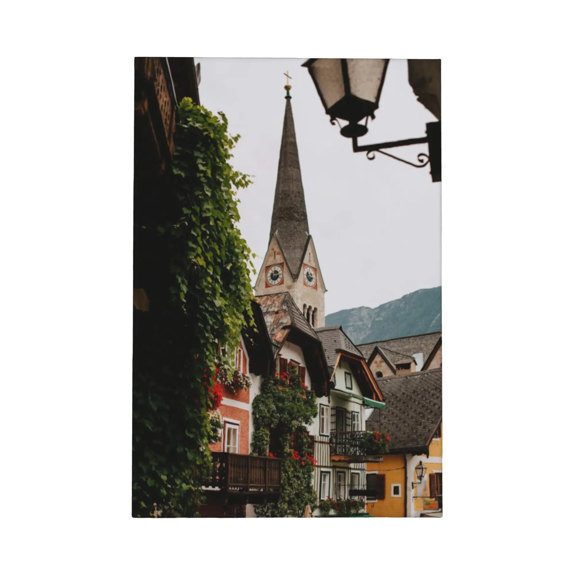 Hallstatt Áustria Lienzo de pared, impresionante impresión de paisaje escénico de pueblo alpino, póster natural de lago y montañas