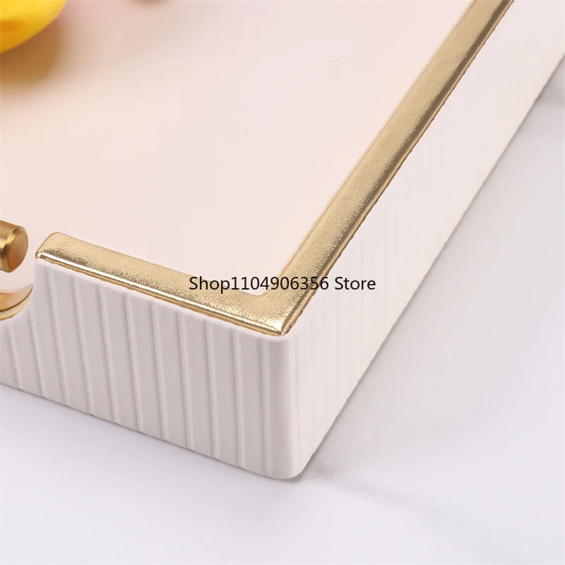 صينية زخرفية جلدية منزلية مبتكرة، صينية تخزين مدخل غرفة المعيشة، صينية تخزين طاولة القهوة لغرفة النموذج، صينية الشاي #3