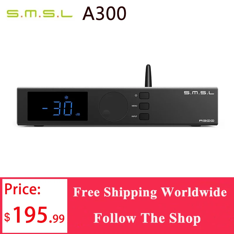 

SMSL A300 Hi-res Bluetooth 5.0 Power Amplifier 2.1 audio system 165W*2 BTL 330W SDB patented sound effects Subwoofers HIFI AMP