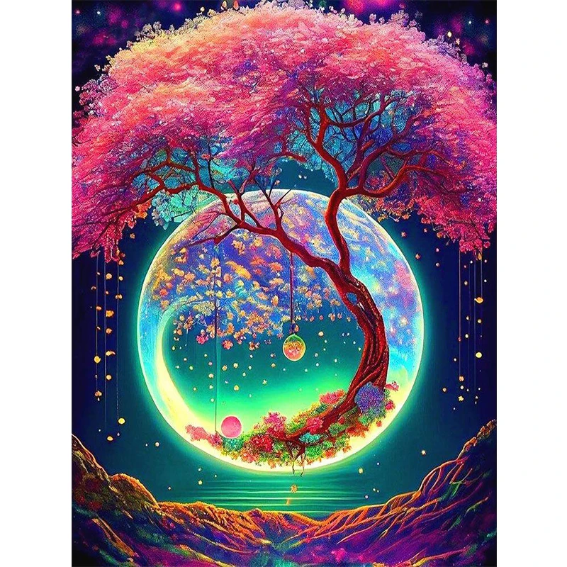 Diamond Painting Kit Landscape Tree Picture Full round Diamond Inlaid Embroidery Craft Cross Stitch Home Decoration