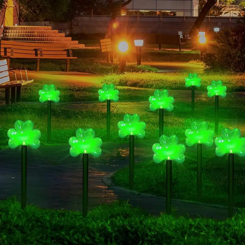 St Patricks Day Shamrocks Lights Shamrock Stake Lights LED Garden Decor St Patricks Day Decorations Lucky Sign Irish Pathway