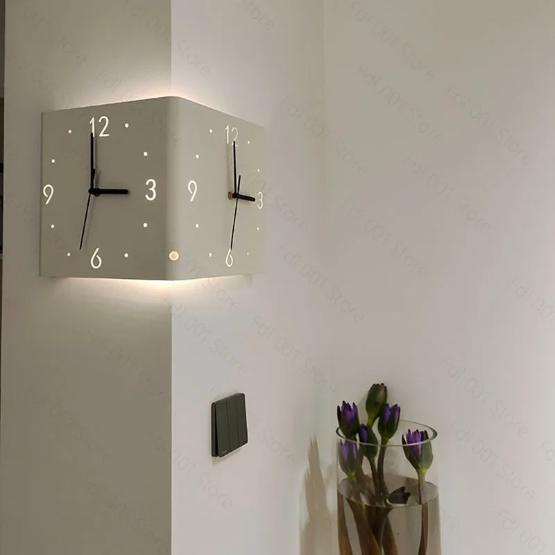 Smart Corner Wall Clock with Motion Sensor Night Light - Auto-On LED for Hallway, Stairs, Bedroom, Battery Powered