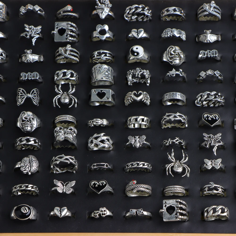 20/30/50 قطعة/الوحدة موضة جديدة خمر الشرير القوطية خواتم للنساء الرجال ريترو الحيوان هوب الهيب هدايا الحفلات فنجر مجوهرات مزيج نمط #4
