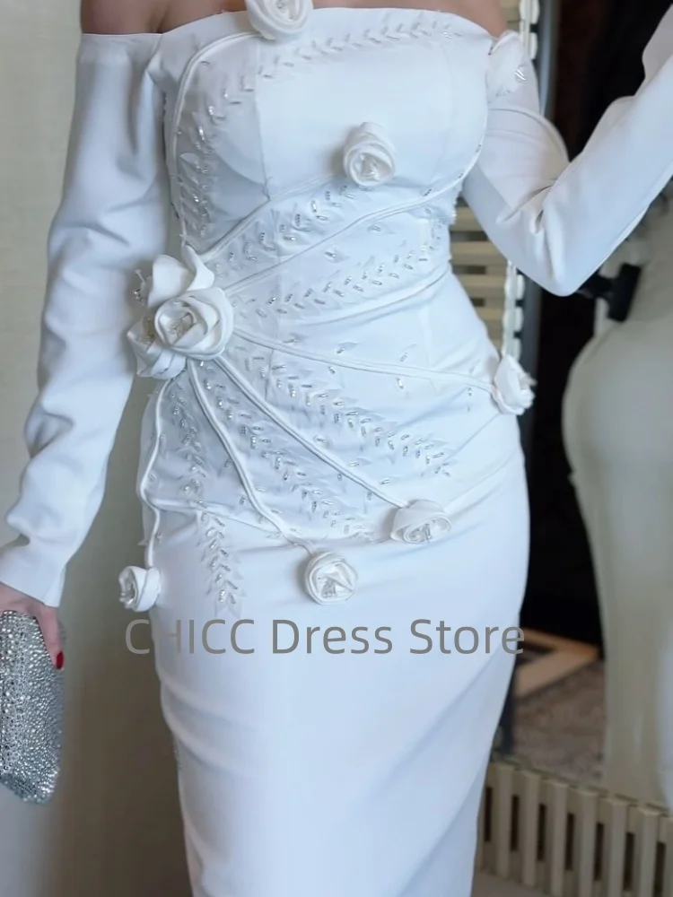 Arabische avondjurken Off-shoulder zeemeermin galajurk met lange mouwen en bloemen Feestjurk Aangepaste ien Sierra