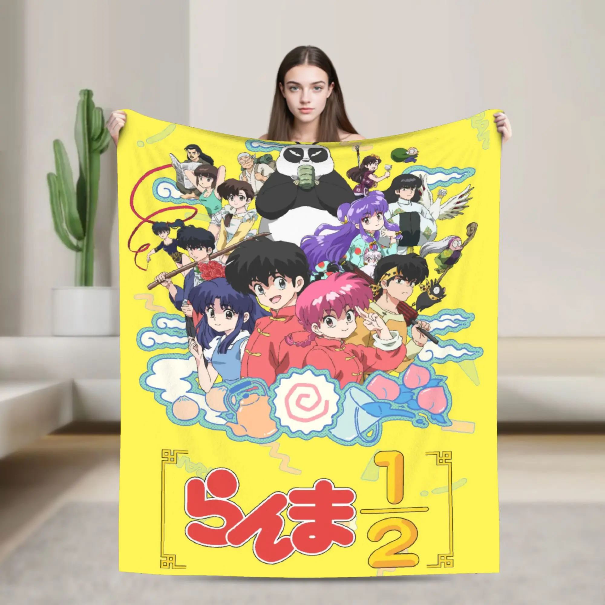 Ranma And Akane Tendo Blanket Flannel  Winter  Portable Lightweight Throw Blanket for Bedding Car Plush Thin Quilt