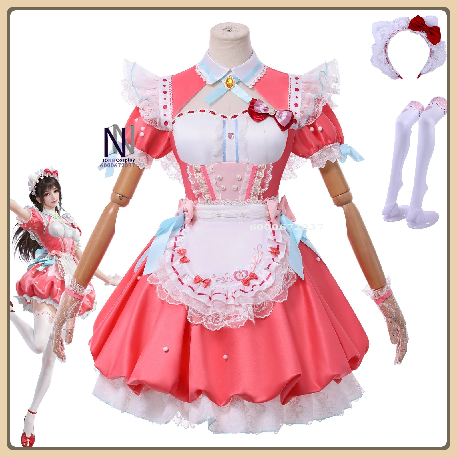 

Game Naraka: Bladepoint Hutao Cosplay Costume Bun Wig Red Bow Dress High Quality Role Playing Clothes(Sweet Lolita Style)