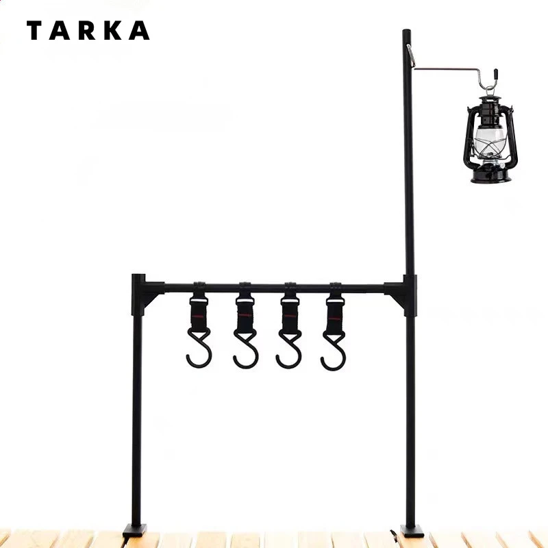 TARKA Camping Shelf With Hooks Lantern Stand Multifunctional Tabletop Hanging Rack Picnic Tourist Tablerware Hanger Light Holder