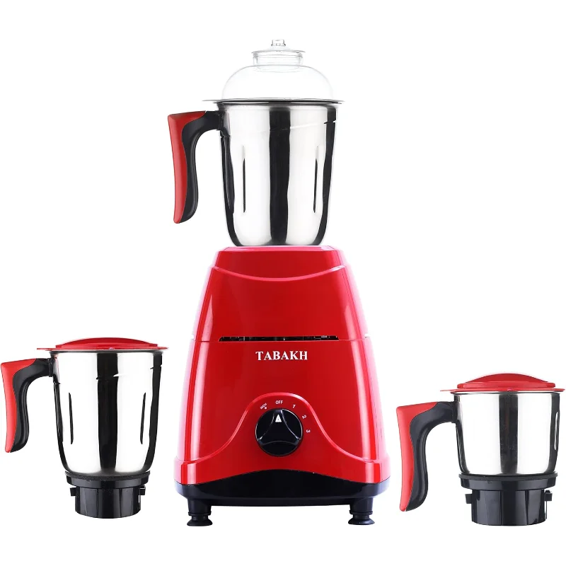 

TABAKH Indian Mixer Grinder | 3 Stainless Steel Jars 650 Watts 110-Volts Red