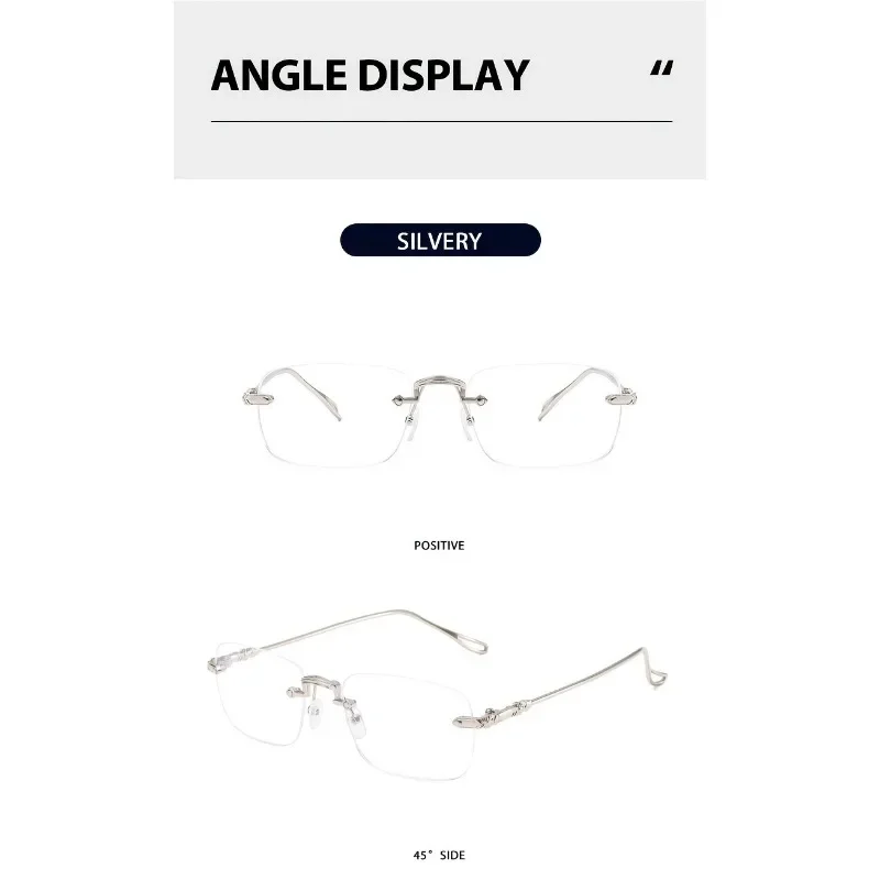 Elegante randlose rechteckige Damenbrille mit blau lichtblockierendem Metallrahmen – Detail 8
