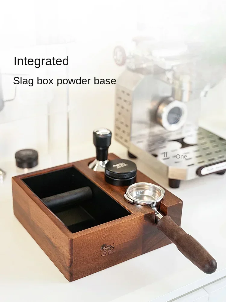 Multi functional coffee pressing foundation make-up seat walnut wood slag box handle bracket