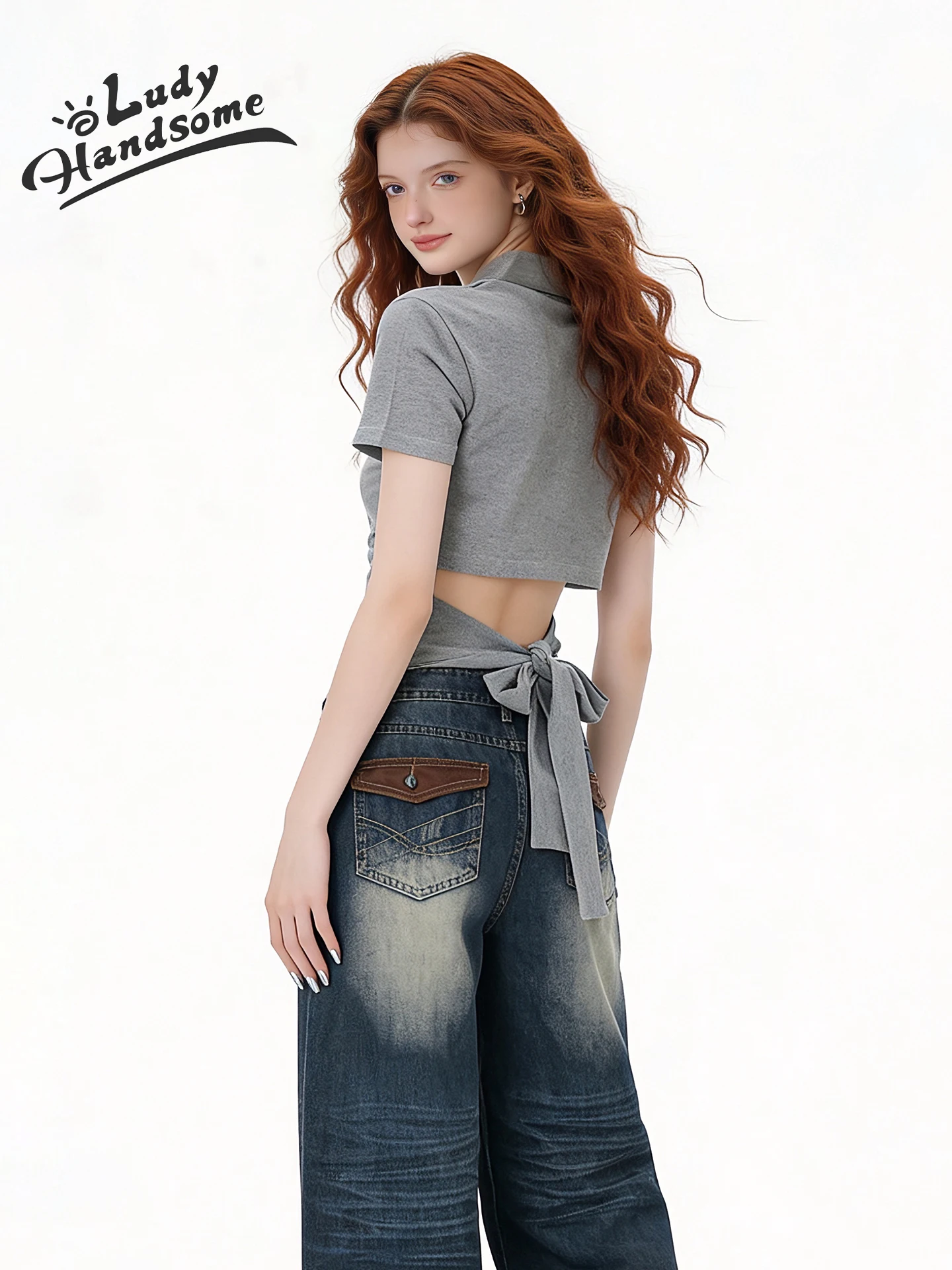 

Женская футболка LDHS Original с коротким рукавом, открытой спиной и поясом, облегающая, сексуальная, подчеркивающая талию, новинка 2026 года